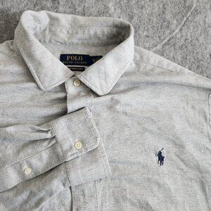 Polo Ralph Lauren Knit Dress Shirt Shacket Mens 2XB Gray Long Sleeve Herringbone